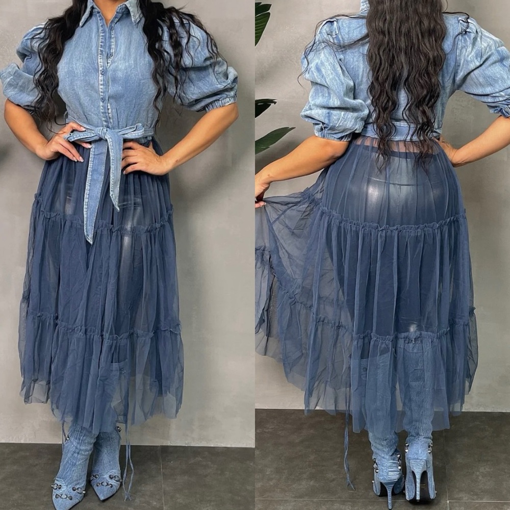 Denim mesh top